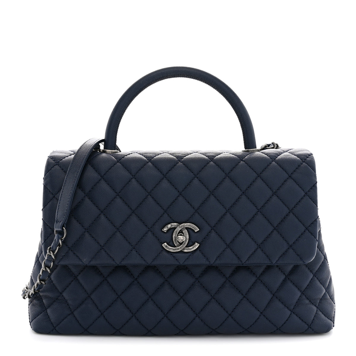 Chanel Caviar Quilted Medium Coco Handle Flap Navy Blue 1 of 10