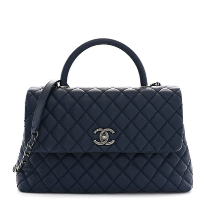 Chanel Caviar Quilted Medium Coco Handle Flap Navy Blue 1 of 10
