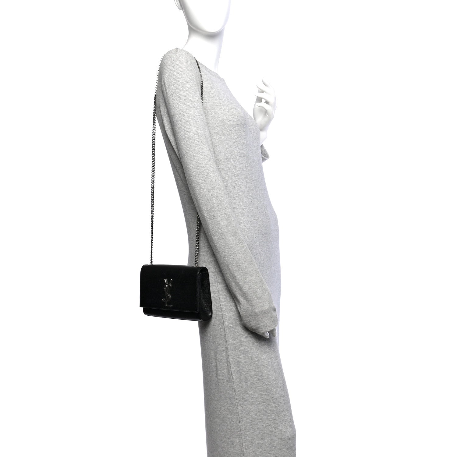 Saint Laurent Grain De Poudre Small Classic Monogram Kate Satchel Black 2 of 11