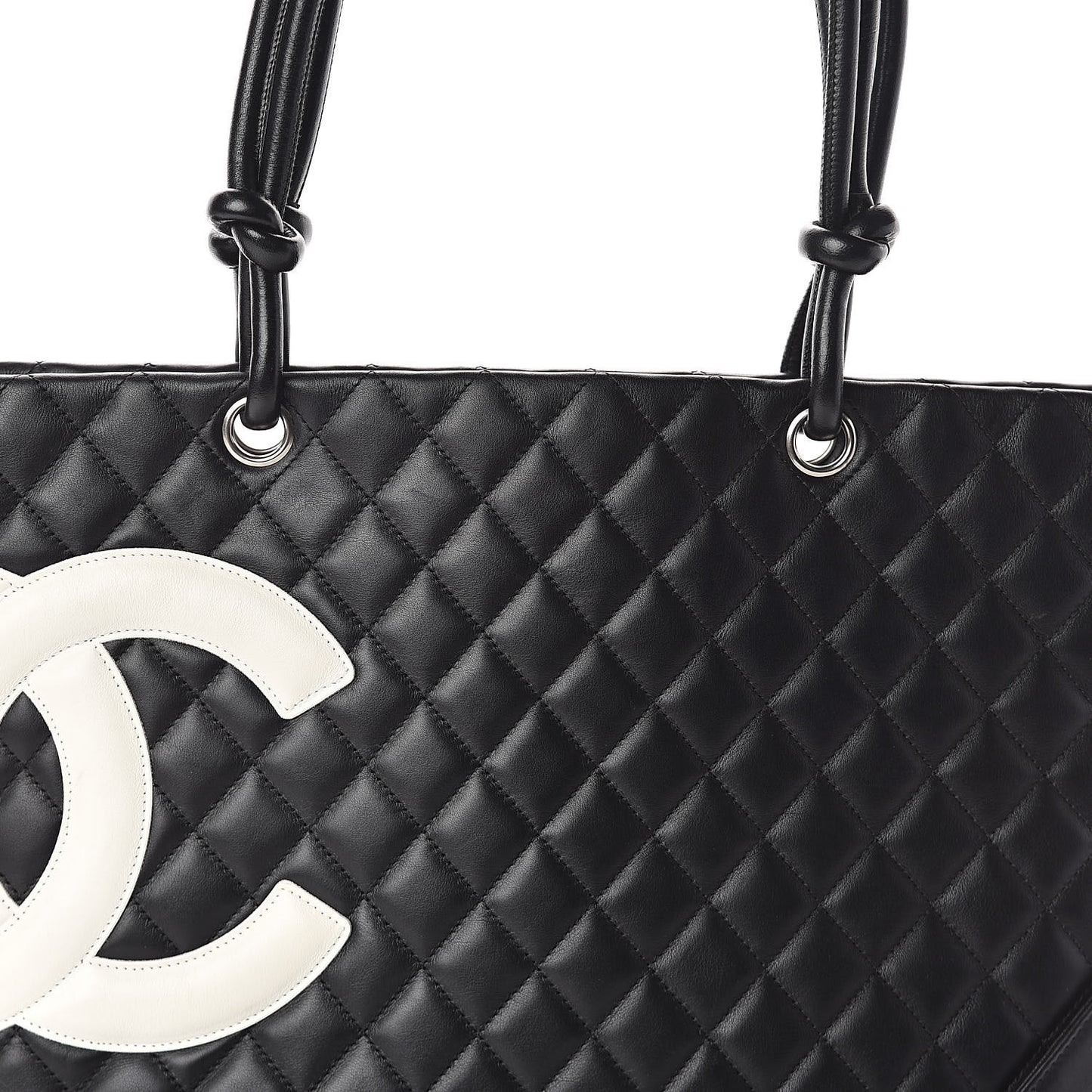 Calfskin Quilted Large Cambon Tote Black White