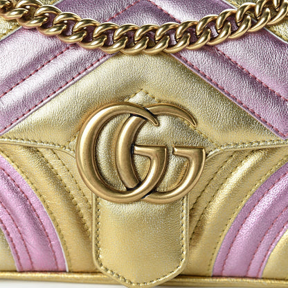 Gucci Metallic Calfskin Matelasse Mini GG Marmont Shoulder Bag Gold Pink 12 of 12