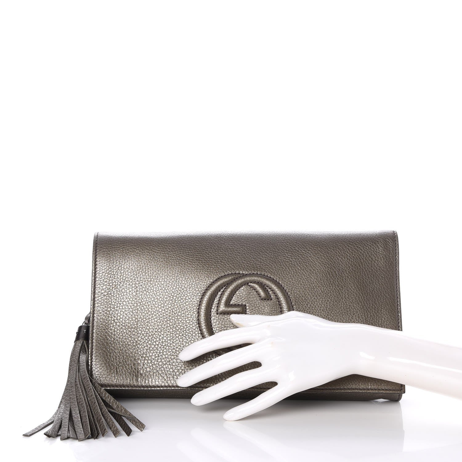 Gucci Metallic Pebbled Calfskin Medium Soho Clutch Sasso 2 of 7