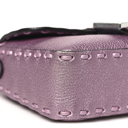 Fendi Metallic Cuoio Roma Sellerissima Nappa Sintetica Tape Stitch Mini Baguette Rosa Placca Argento 8 of 9