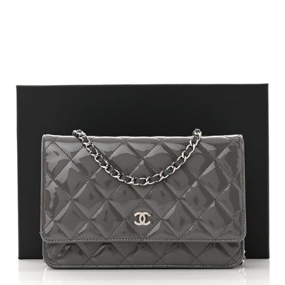 Chanel Patent Quilted Wallet On Chain WOC Grey 11 of 11