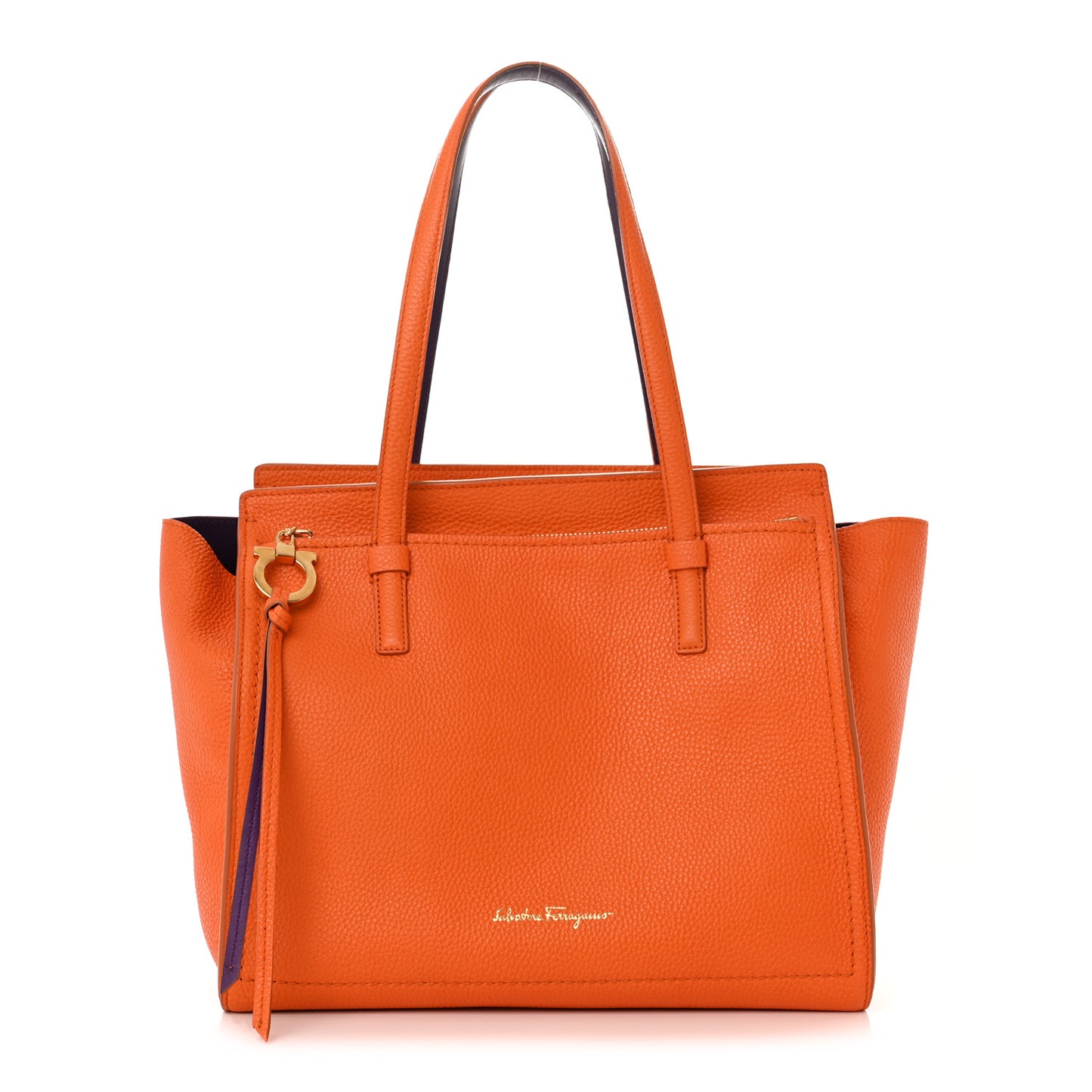 Hammered Calfskin Double Handle Medium Amy Tote Orange Purple