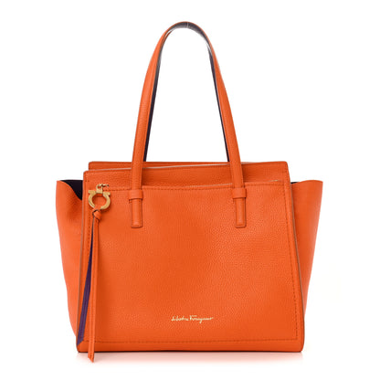 Salvatore Ferragamo Hammered Calfskin Double Handle Medium Amy Tote Orange Purple 1 of 13