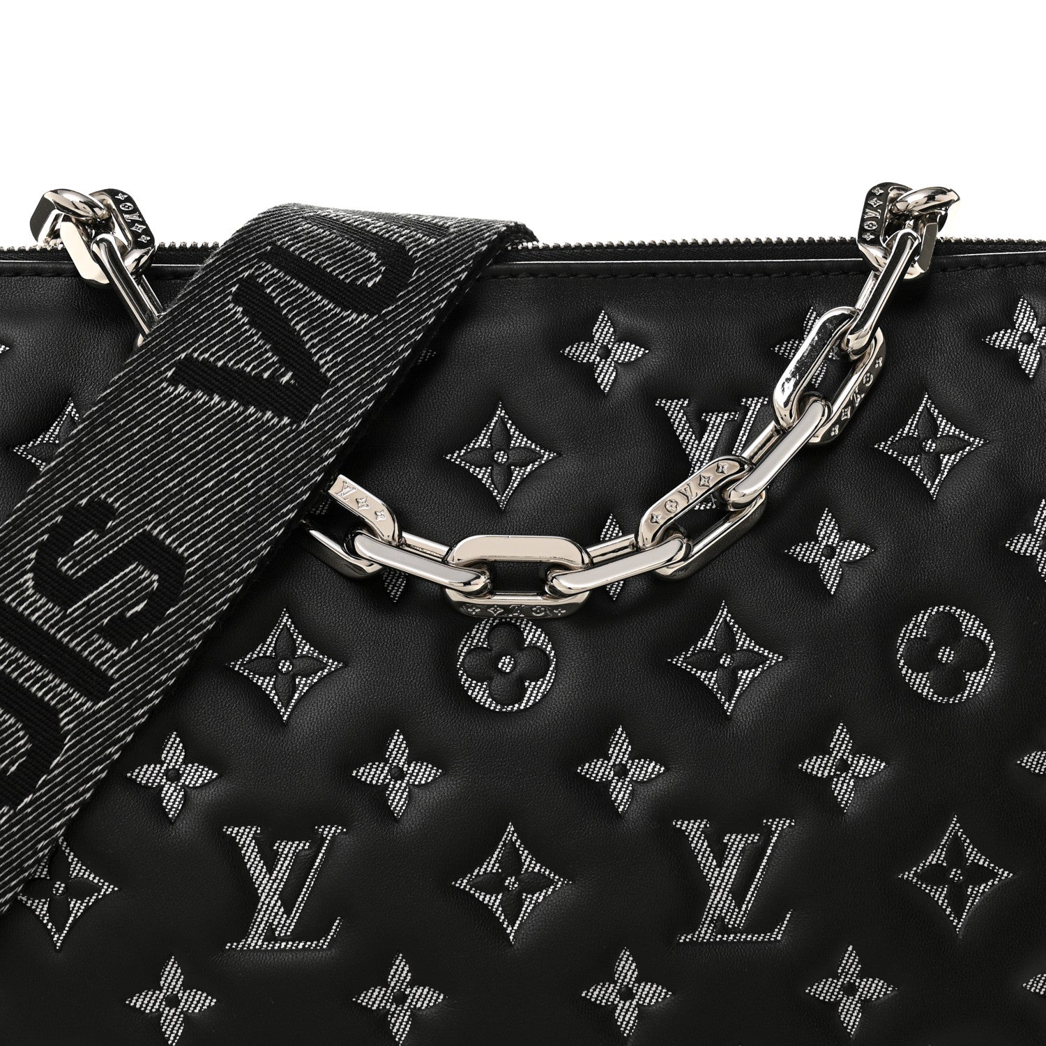 Louis Vuitton Lambskin Embossed Monogram Coussin MM Black Gray 9 of 11
