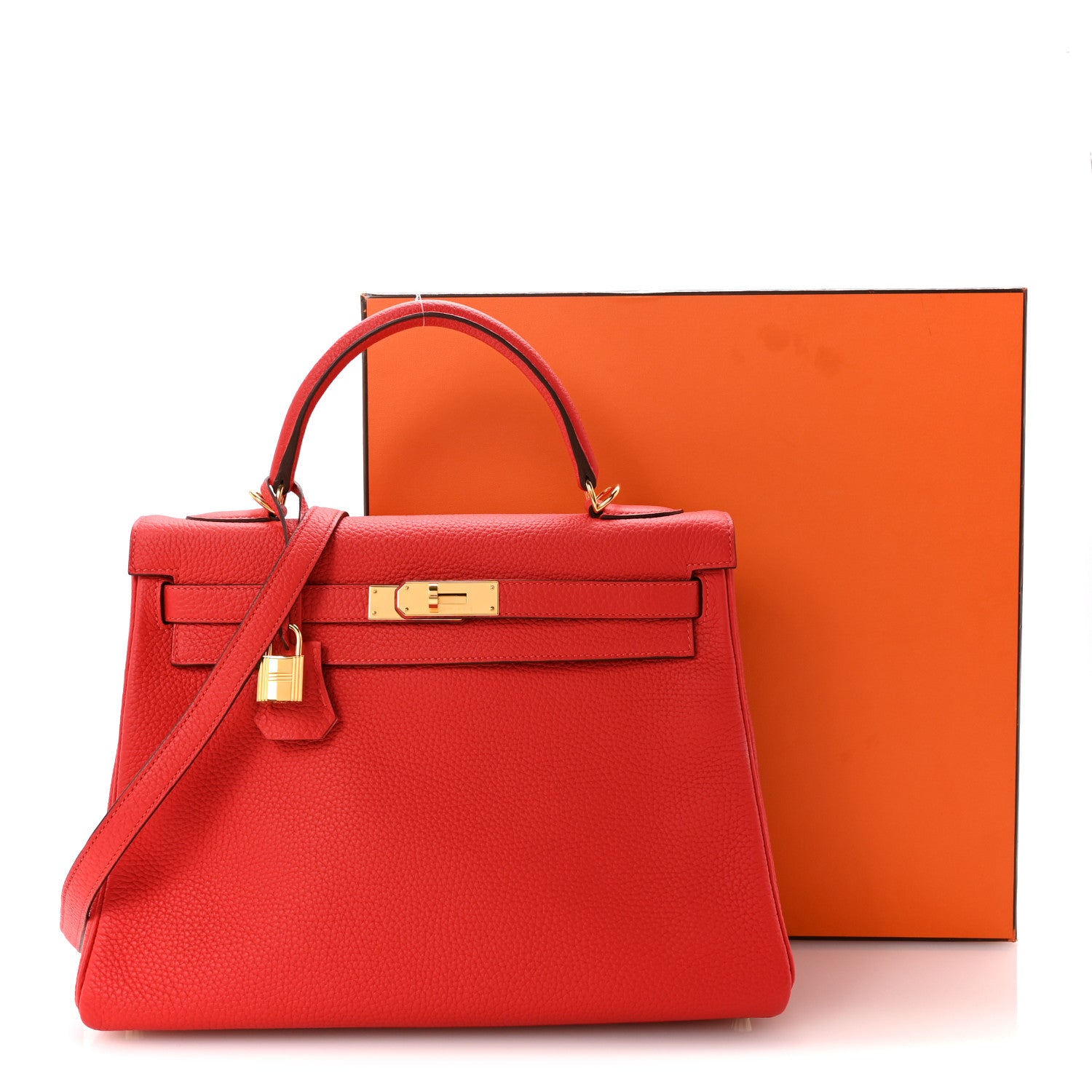 Hermes Taurillon Clemence Kelly Retourne 32 Rouge Tomate 14 of 14