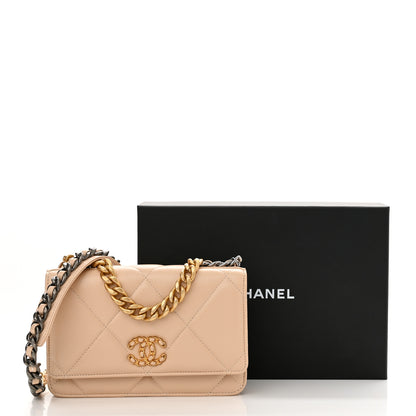 Chanel Lambskin Quilted Chanel 19 Wallet On Chain WOC Beige 13 of 13
