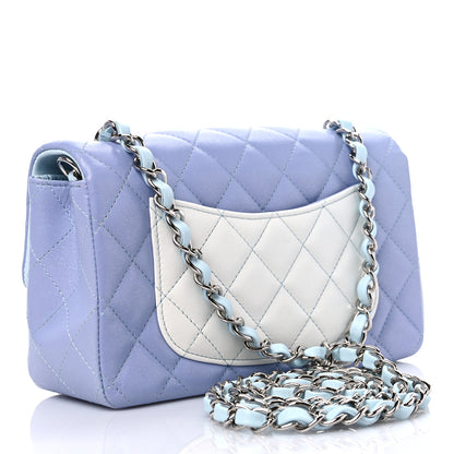 Chanel Perforated Lambskin Quilted Mini Rectangular Flap Light Blue Light Purple White 3 of 9