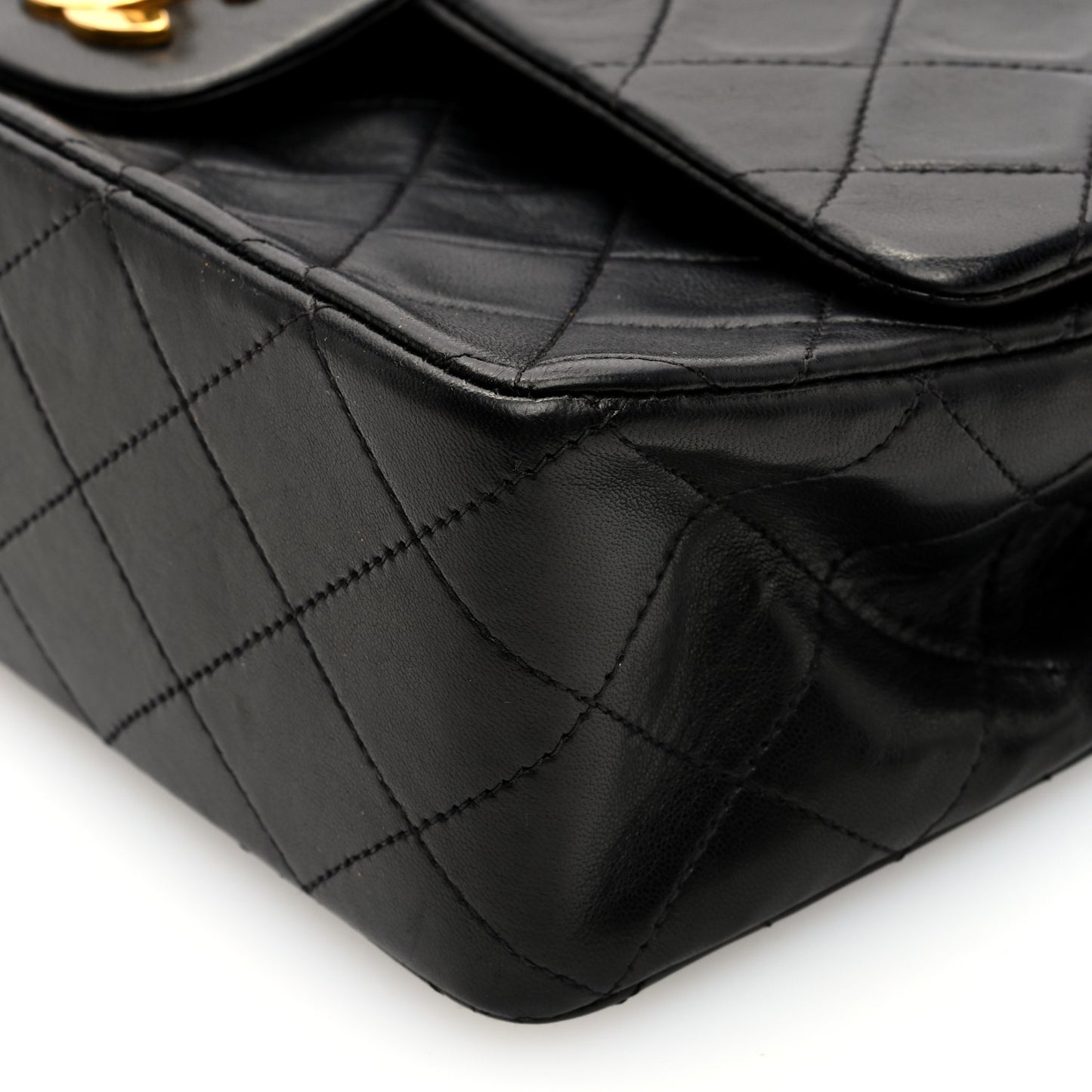 Lambskin Quilted Medium Double Flap Black