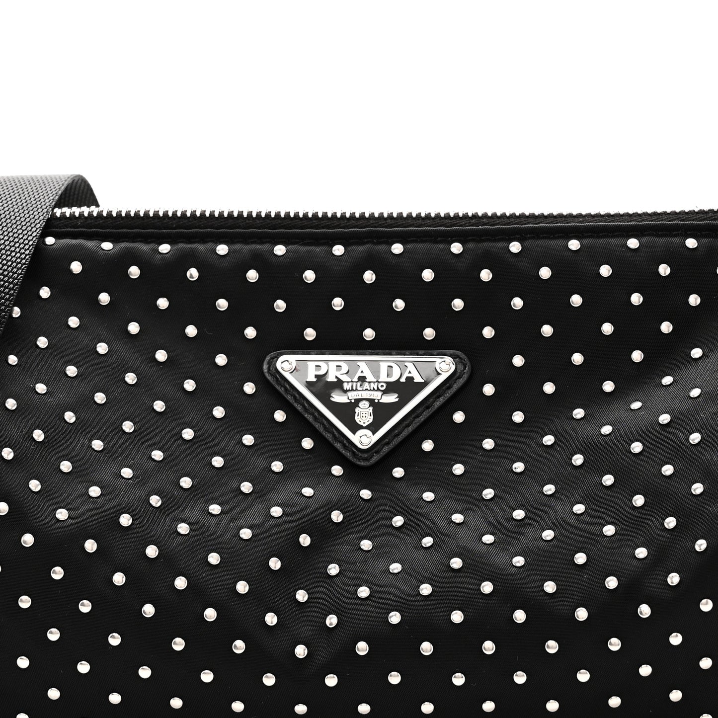 Re-Nylon Studded Shoulder Bag Black