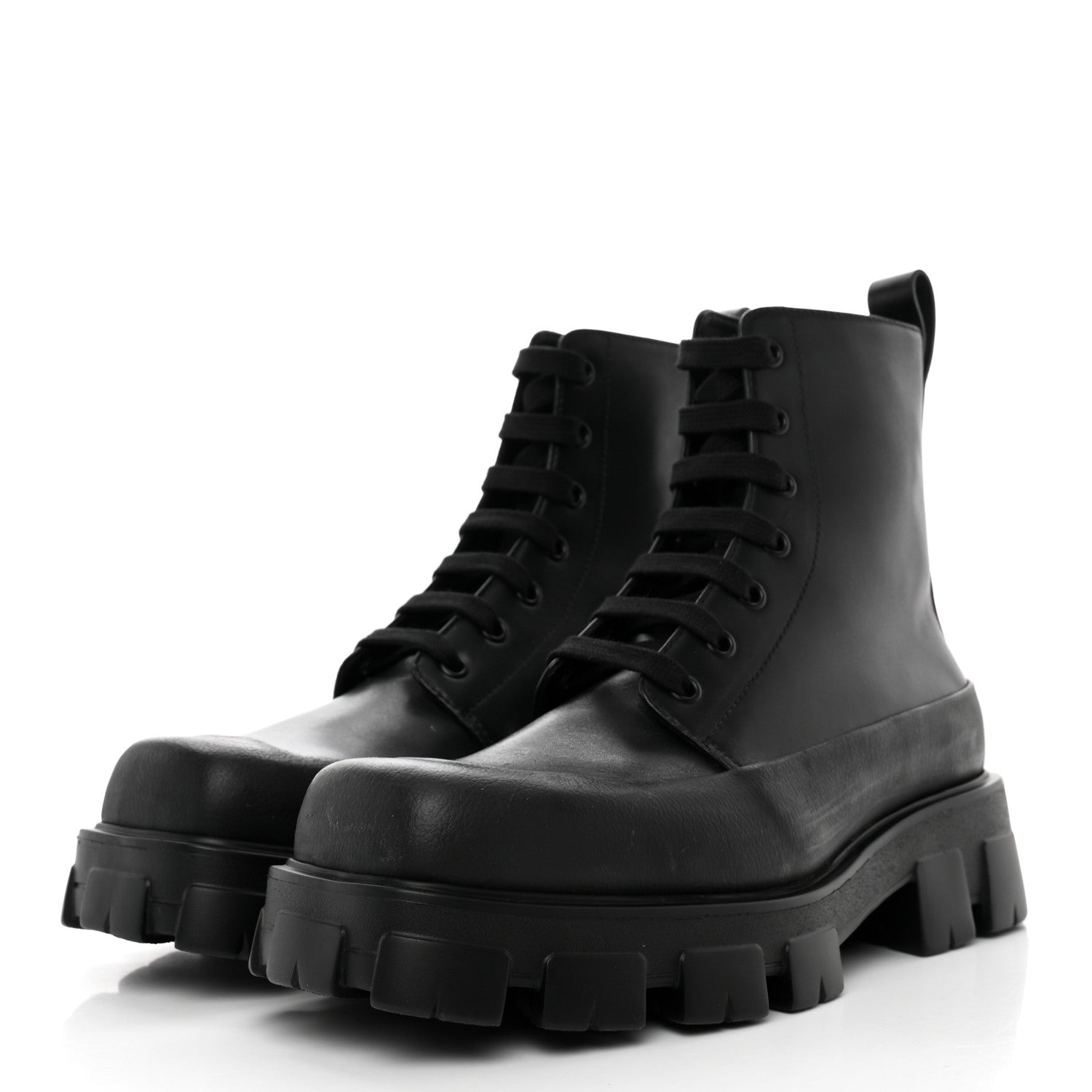 Prada Vitello Mens Lug Sole 45mm Combat Boots 9 Black 3 of 14