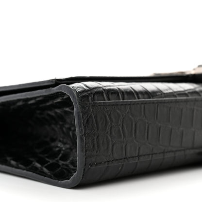 Saint Laurent Calfskin Crocodile Embossed Small Classic Monogram Kate Tassel Satchel Black 8 of 17