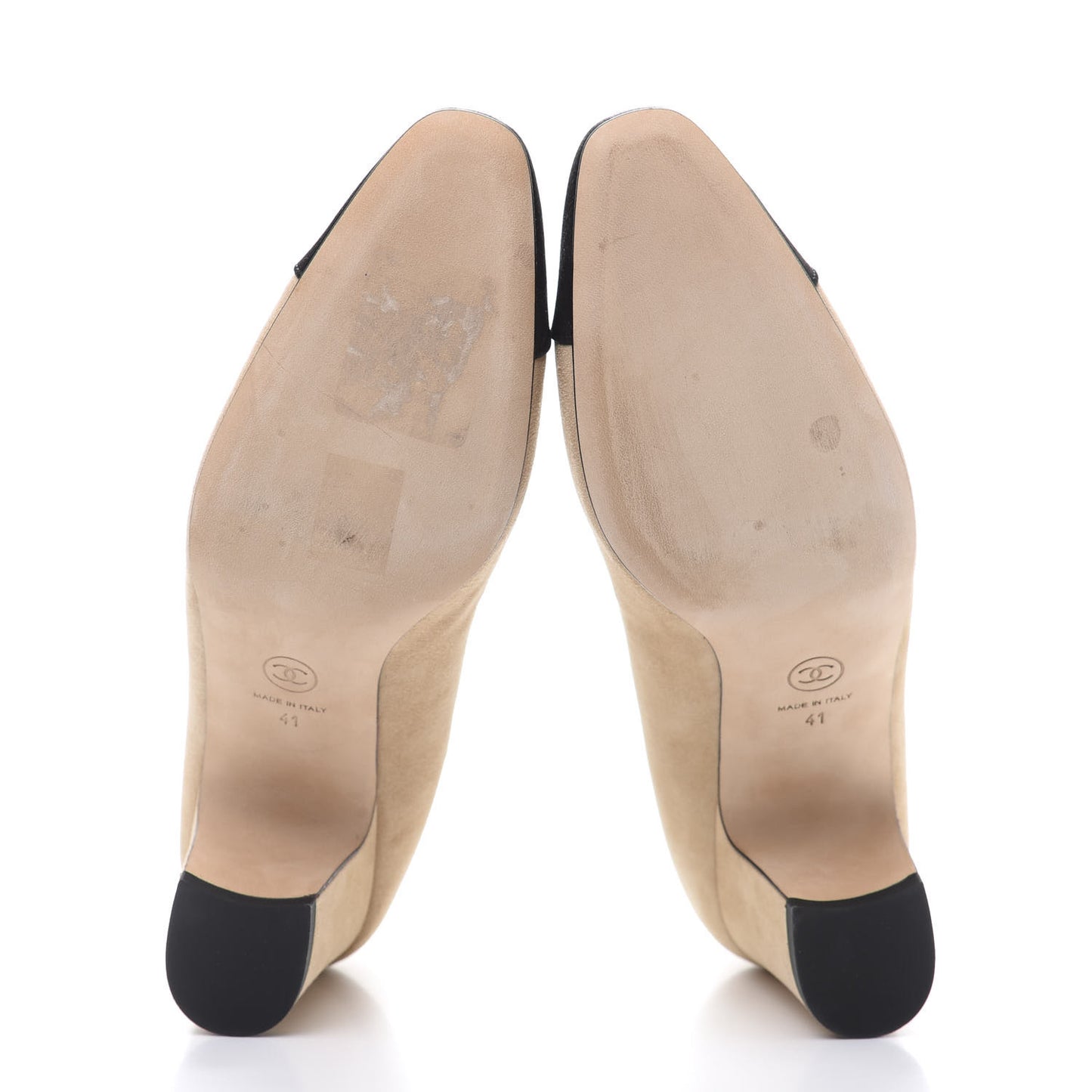 Suede Satin Cap Toe Low Heel Pumps 41 Beige Black