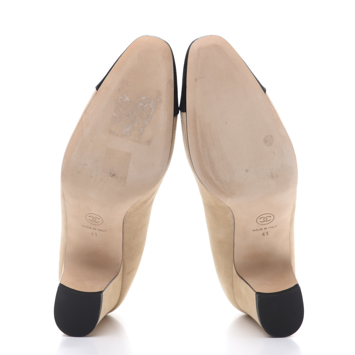 Chanel Suede Satin Cap Toe Low Heel Pumps 41 Beige Black 5 of 9