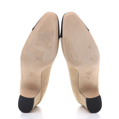 Chanel Suede Satin Cap Toe Low Heel Pumps 41 Beige Black 5 of 9