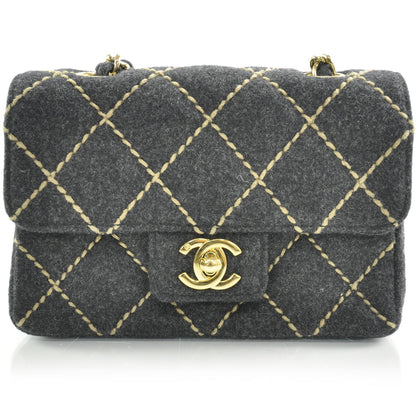 Chanel Wool Contrast Stitch Surpique Mini Flap Charcoal 1 of 12