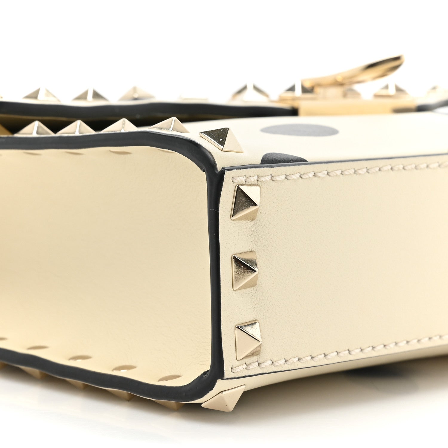 Valentino Garavani Vitello Polka Dot Medium Rockstud Flip Lock Crossbody Bag Light Ivory Black 8 of 10