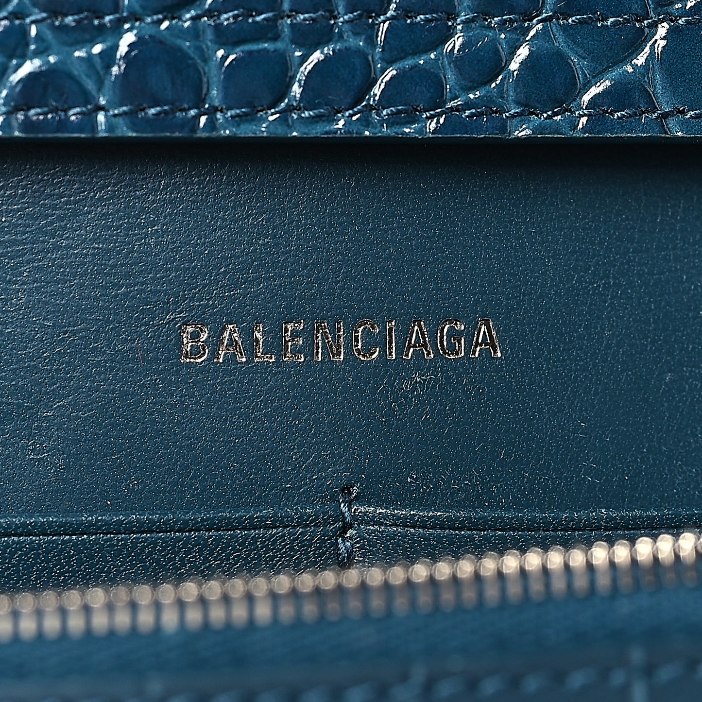Shiny Calfskin Crocodile Embossed Hourglass Chain Bag Dark Petrol Blue