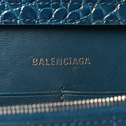 Balenciaga Shiny Calfskin Crocodile Embossed Hourglass Chain Bag Dark Petrol Blue 6 of 8