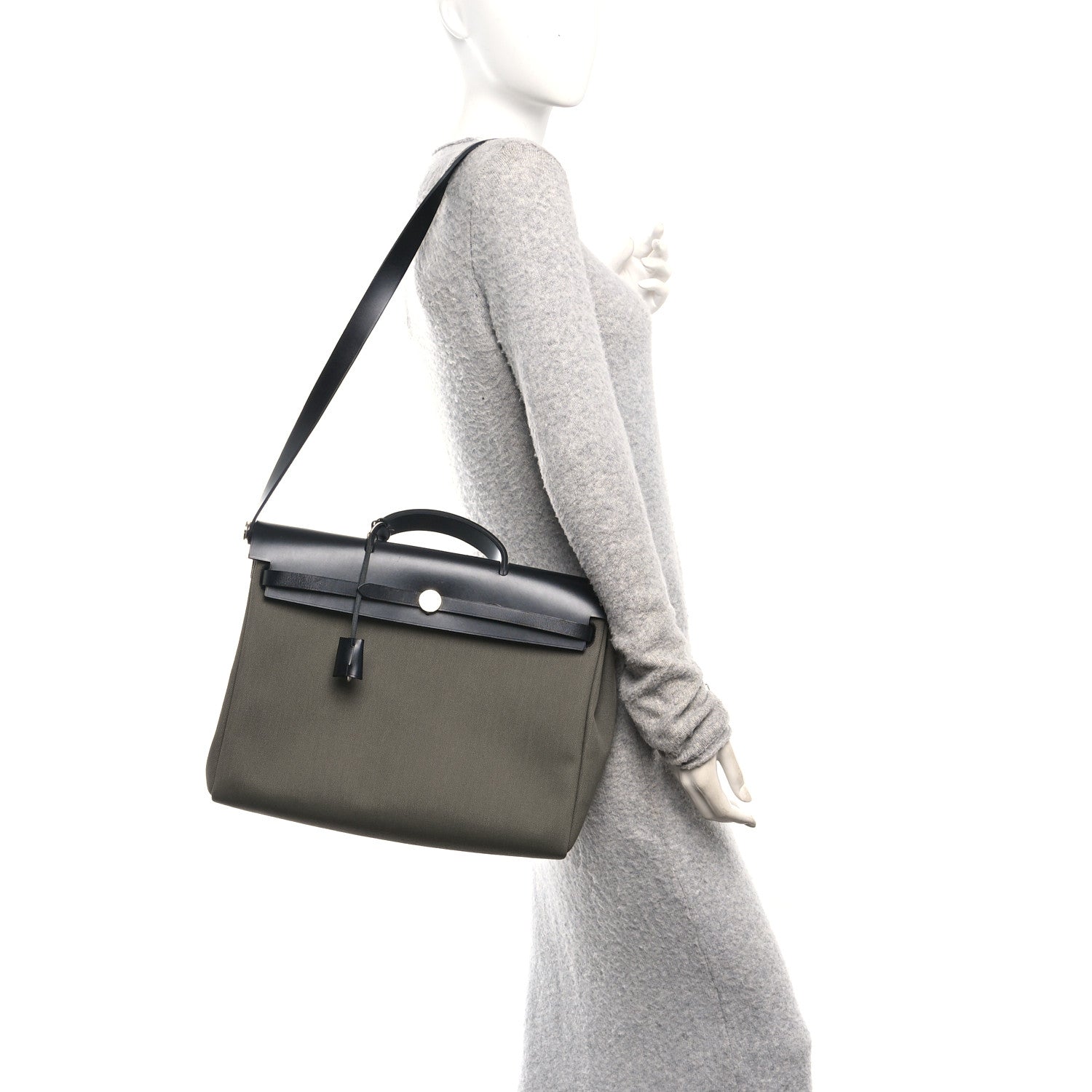 Hermes Military Toile Vache Hunter Herbag 39 Kaki Black 2 of 11
