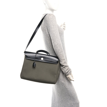 Hermes Military Toile Vache Hunter Herbag 39 Kaki Black 2 of 11