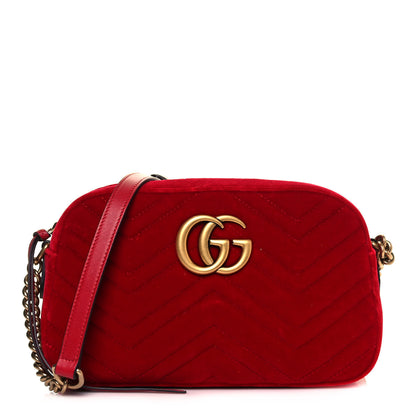 Gucci Velvet Matelasse Small GG Marmont Chain Shoulder Bag Hibiscus Red 1 of 12