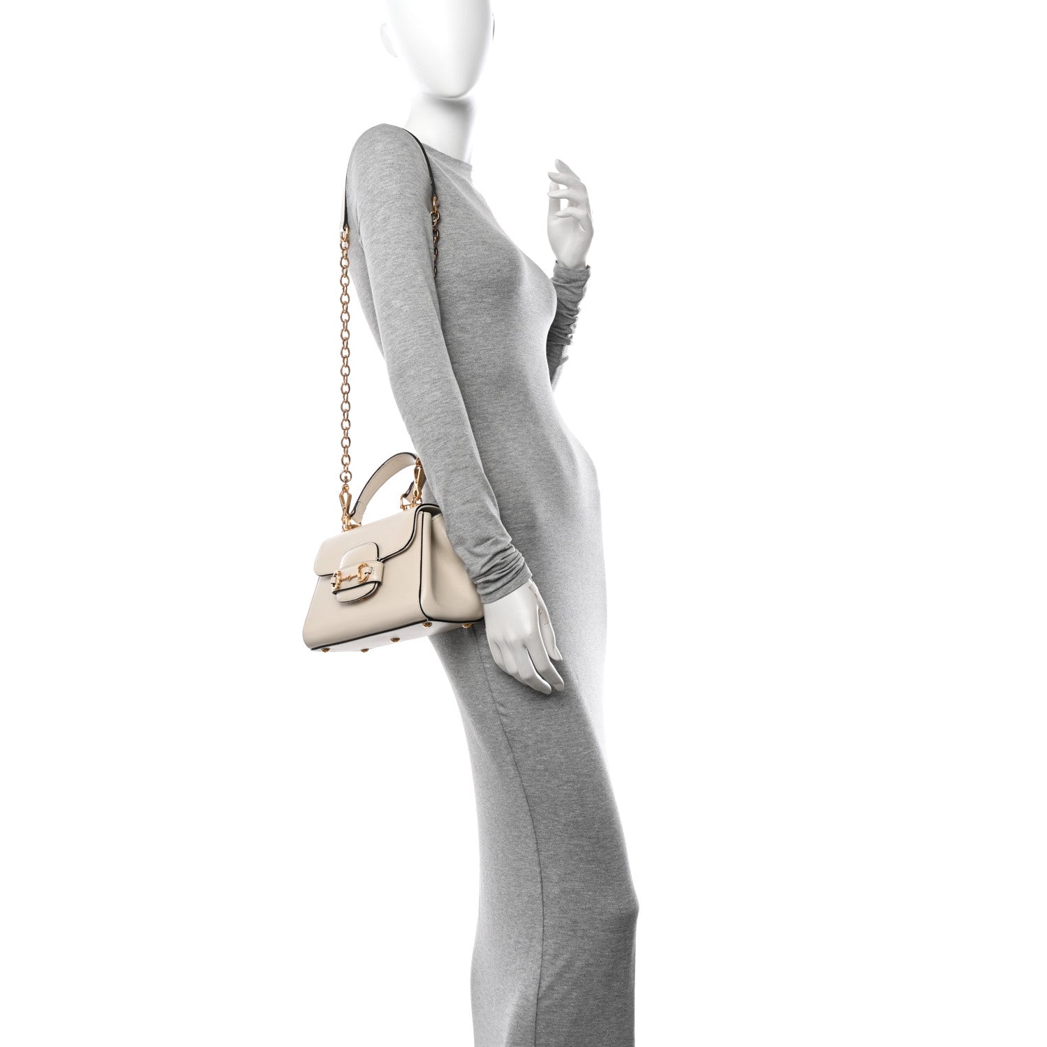 Gucci Glazed Textured Calfskin Mini Horsebit 1955 Top Handle Flap Bag Mystic White 2 of 13