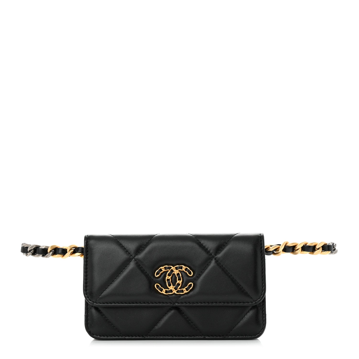 Chanel Lambskin Quilted Chanel 19 Belt Phone Holder Bag Black 1 of 13