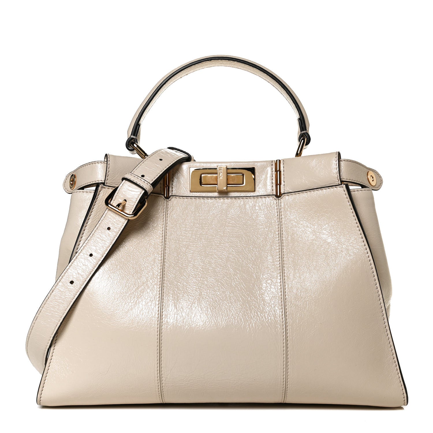 Fendi Agnello Old Shine Medium Peekaboo Iconic Satchel Camelia 2 of 31