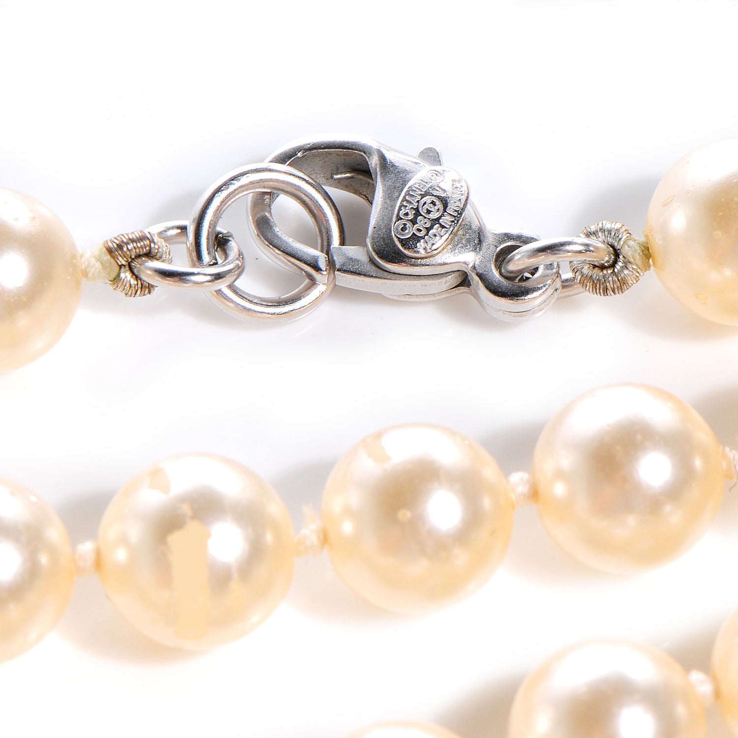 Chanel Pearl CC Long Strand Necklace Silver 4 of 5