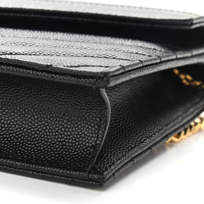 Saint Laurent Grain De Poudre Matelasse Chevron Monogram Envelope Chain Wallet Black 9 of 10