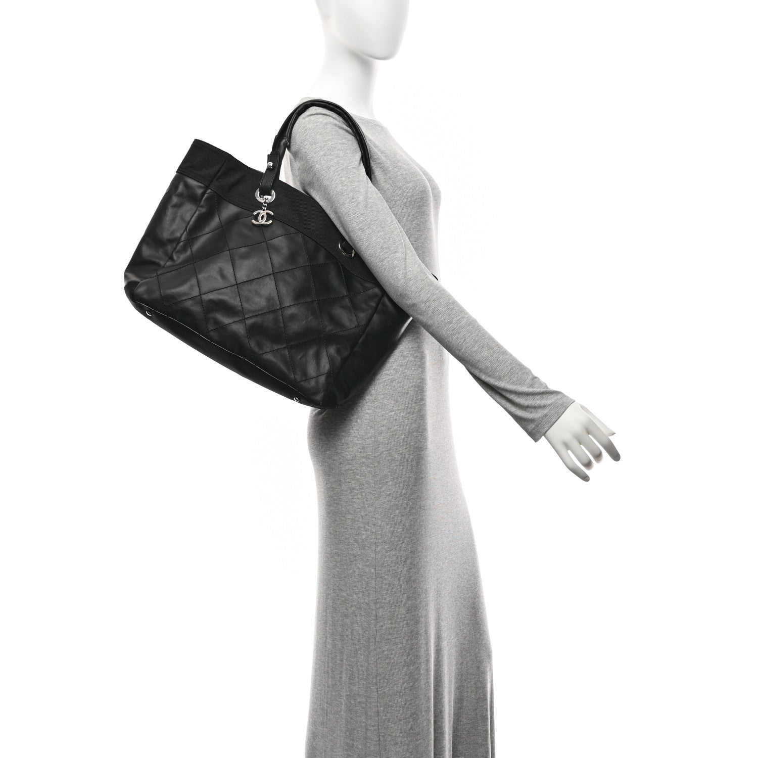 Chanel Coated Canvas Quilted Large Paris Biarritz Tote Black 2 of 10