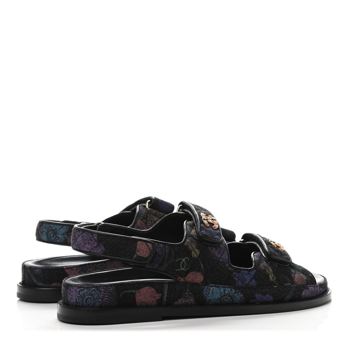 Denim Quilted Dad Sandals 38.5 Black Multicolor