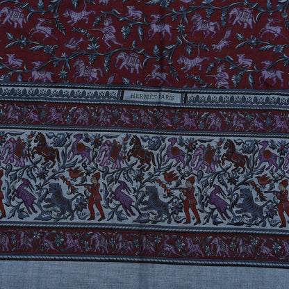Hermes Cashmere Silk Chasse En Inde Shawl 140 Bleu Chine Violet Blue Jean 2 of 4