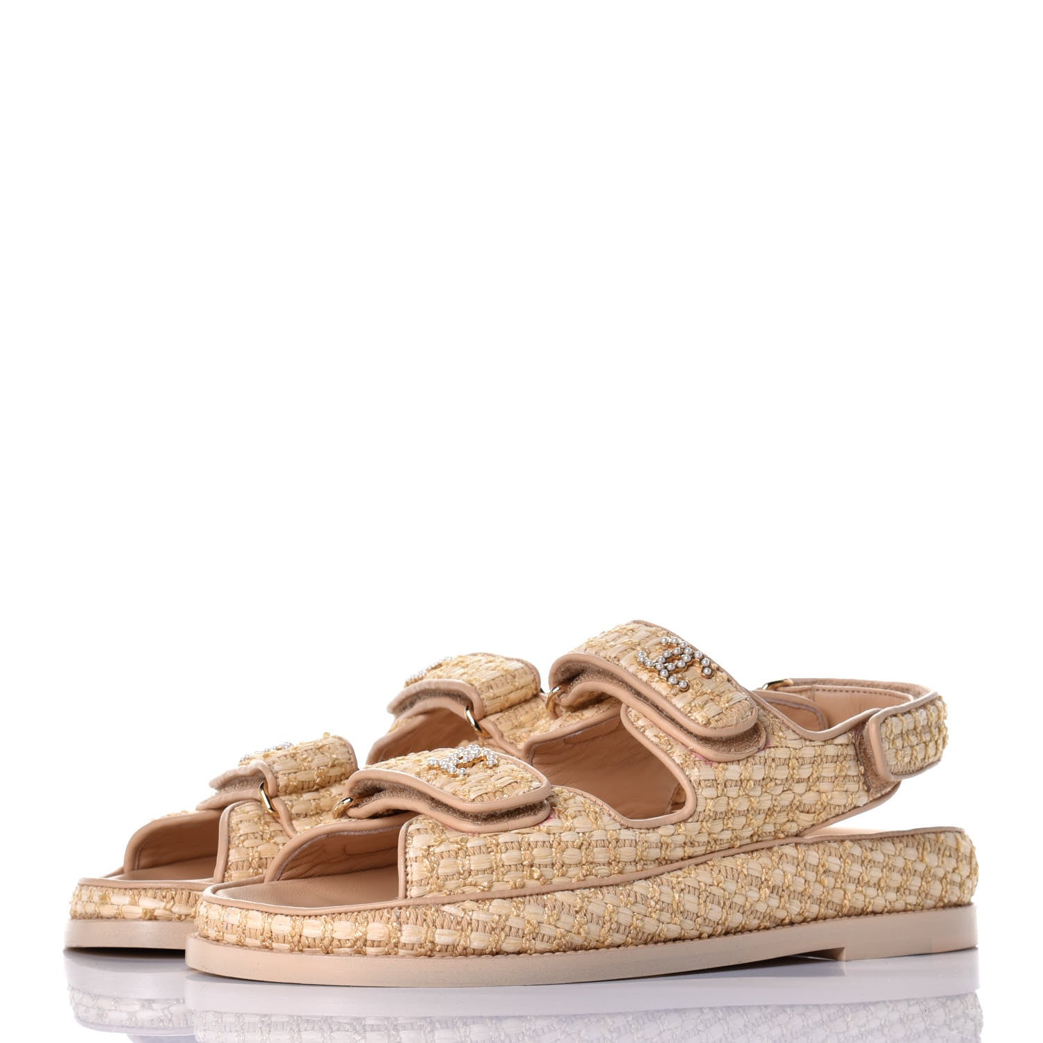 Chanel Braided Fabric Velcro Dad Sandals 38 Beige 3 of 8