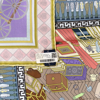Hermes Silk Objets De Curiosite Scarf 90 Bleu Gris Jaune Soufre Rose 3 of 5