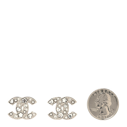 Chanel Crystal Pearl Heart CC Clip On Earrings Silver 5 of 10