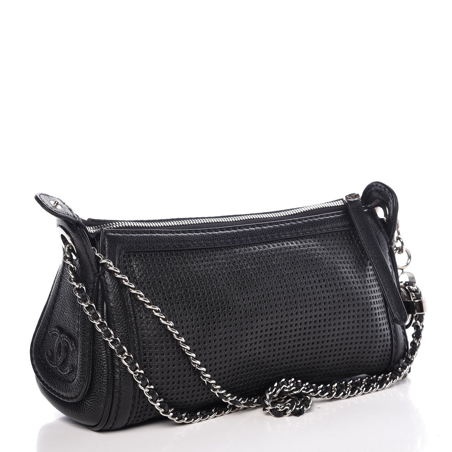 Calfskin Perforated Pulley Shoulder Bag Black