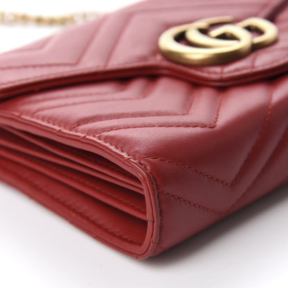 Gucci Calfskin Matelasse GG Marmont Chain Wallet Hibiscus Red 6 of 11
