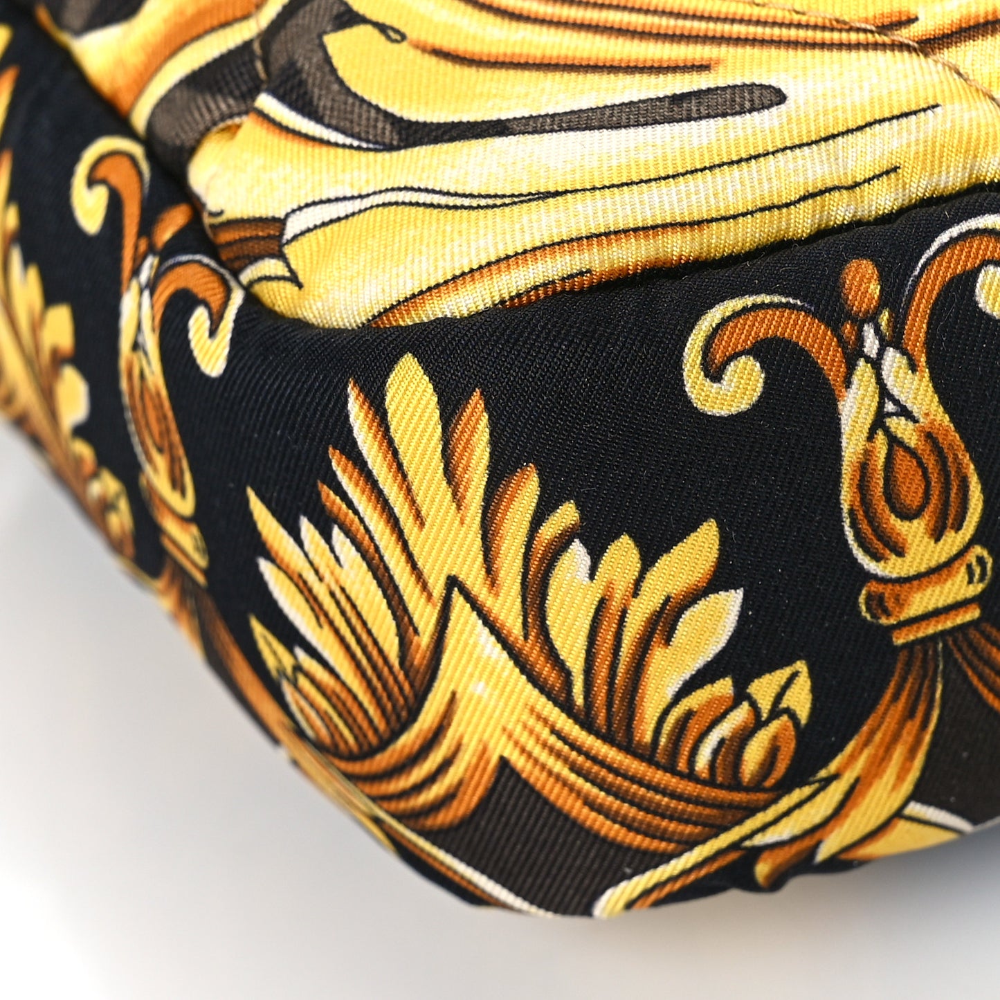 X VERSACE Silk Fendace FF Baroque Quilted Scarf Baguette Black Gold