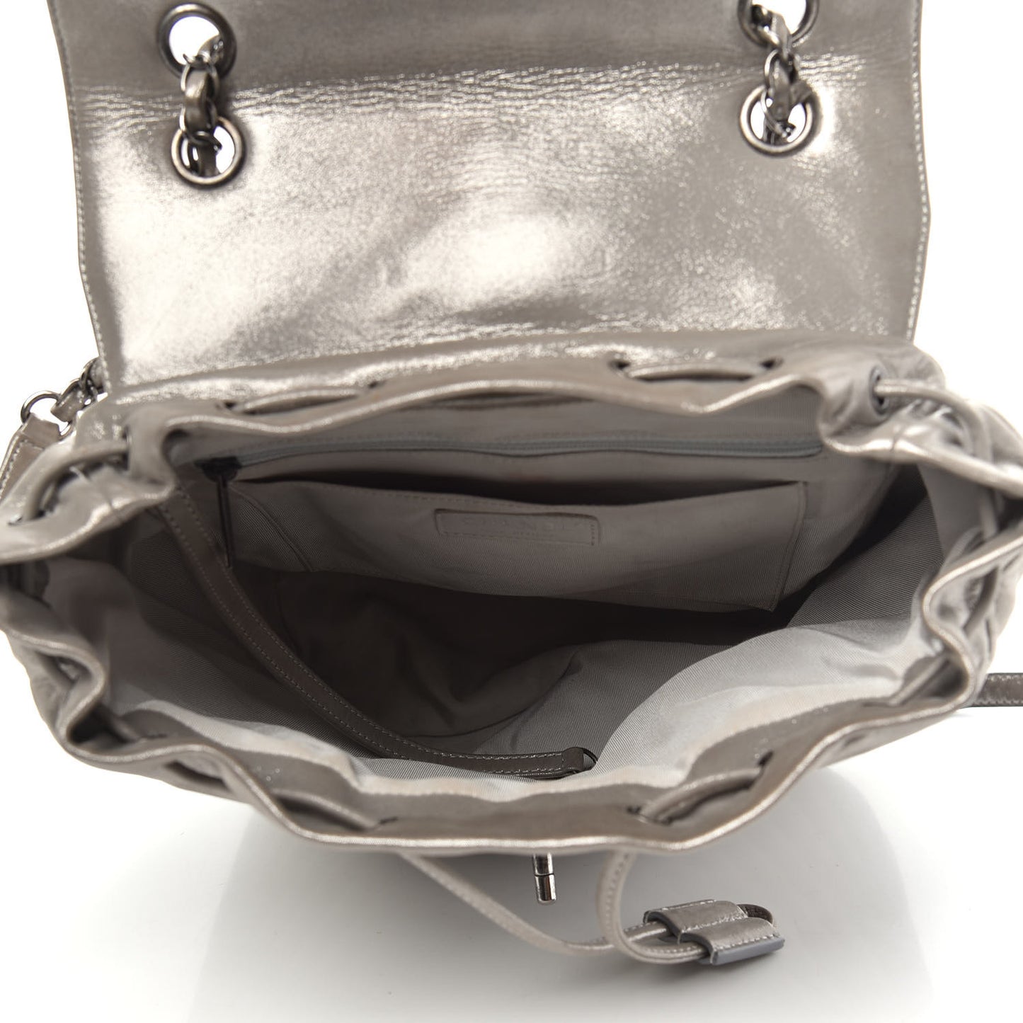Metallic Calfskin Chevron Quilted Urban Spirit Backpack Silver