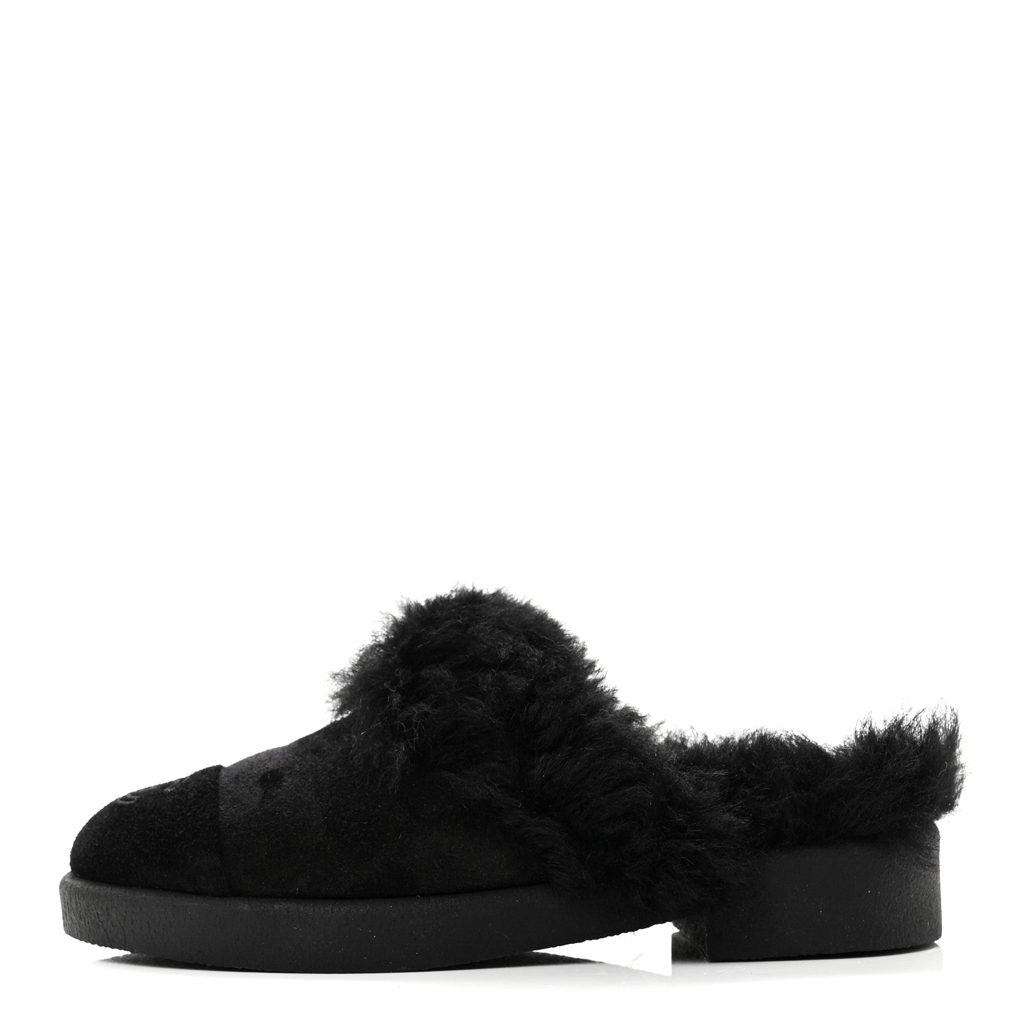 Chanel Suede Shearling CC Cap Toe Mules 36 Black 1 of 10