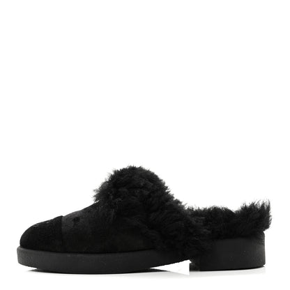 Chanel Suede Shearling CC Cap Toe Mules 36 Black 1 of 10