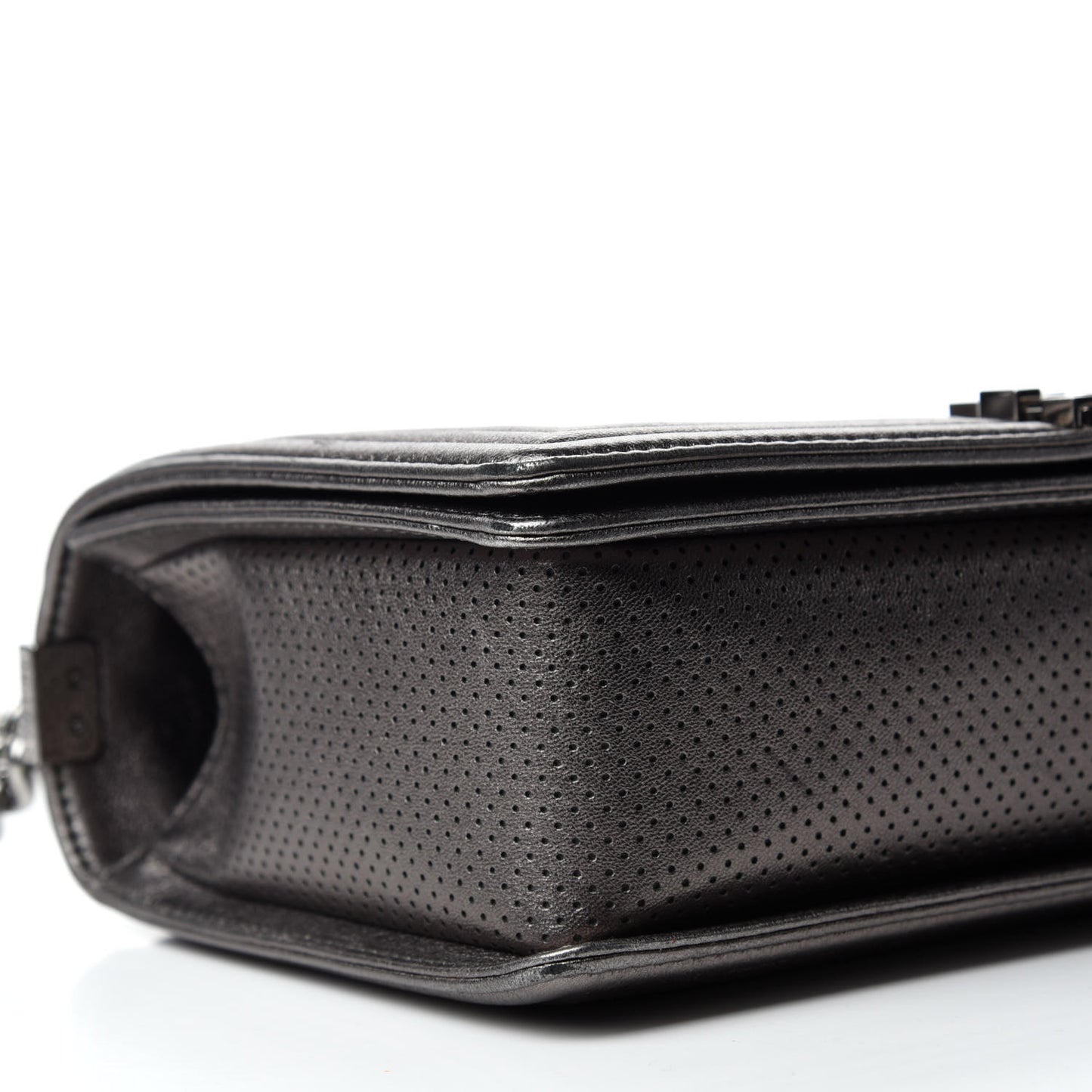 Metallic Lambskin Perforated New Medium Boy Flap Dark Silver