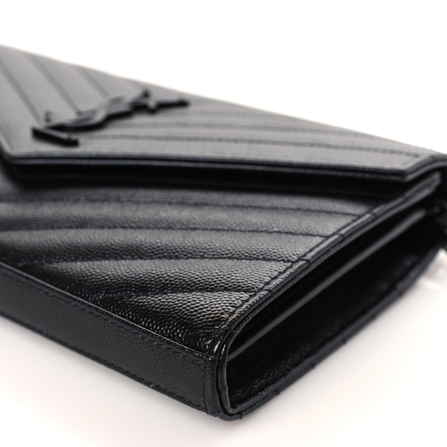 Grain De Poudre Matelasse Chevron Monogram Monochrome Chain Wallet Black