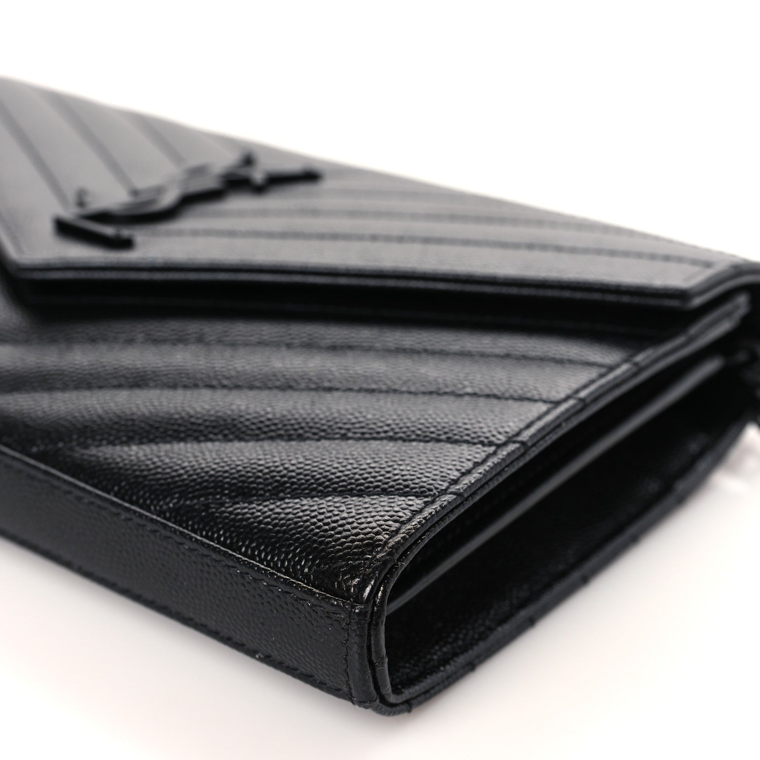 Saint Laurent Grain De Poudre Matelasse Chevron Monogram Monochrome Chain Wallet Black 8 of 8