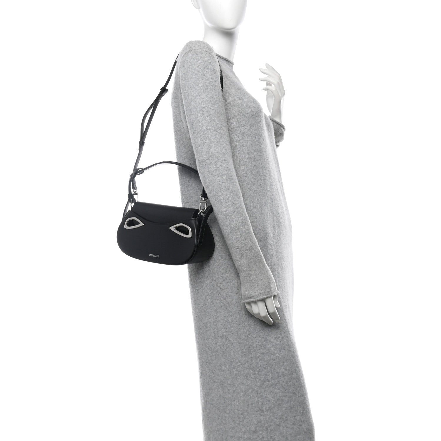 Off-White Calfskin Clam Shoulder Bag Black 2 of 9