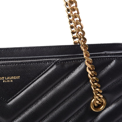 Saint Laurent Grain De Poudre Matelasse Chevron Medium Tribeca Shopping Bag Black 8 of 14